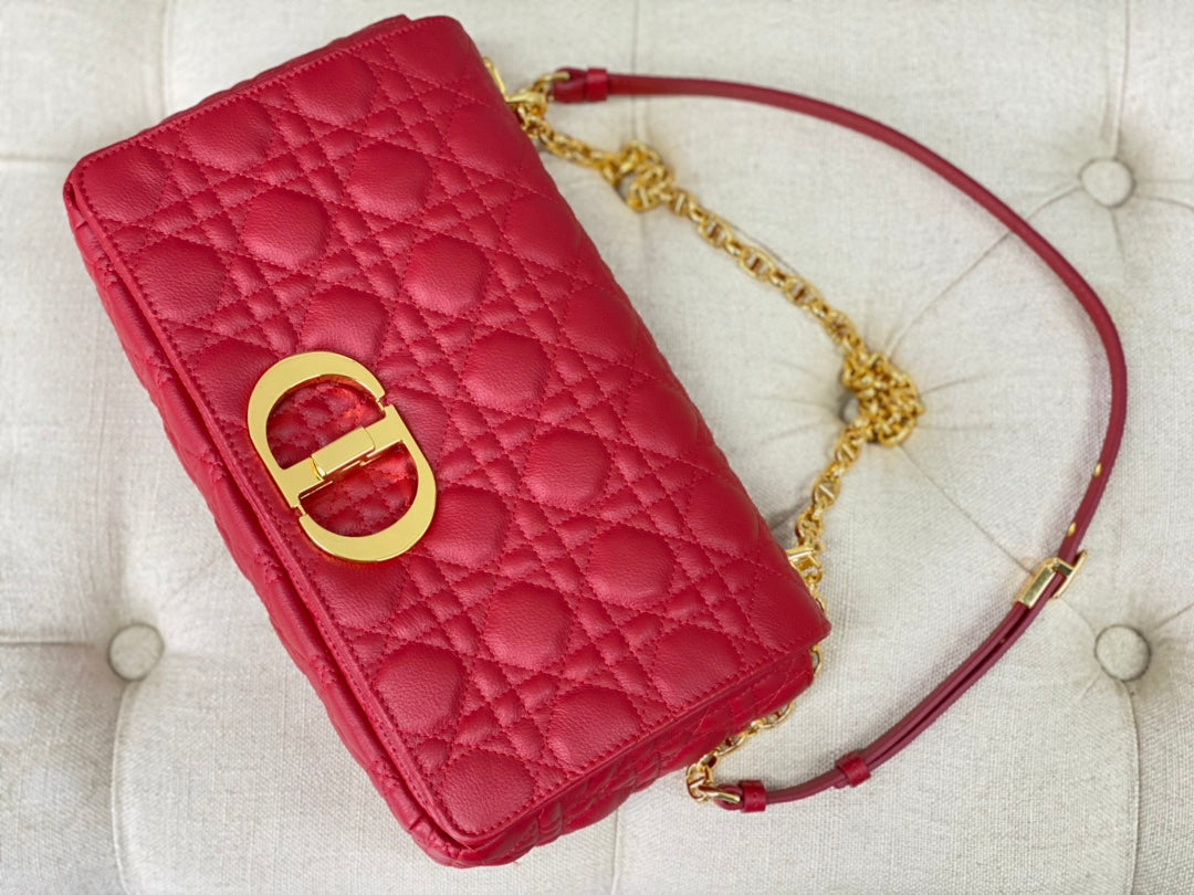Luxury DiorLARGE CARO BAG 28 RED CALFSKIN