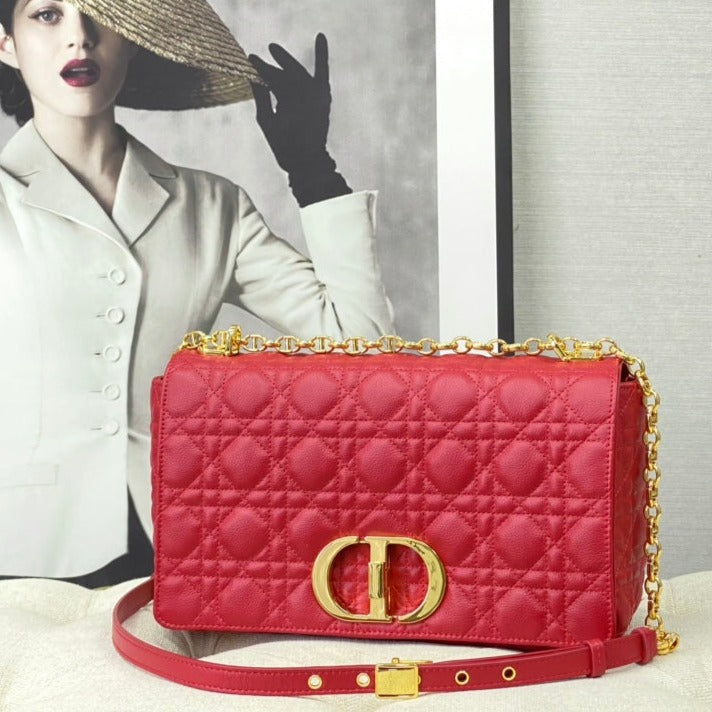 Luxury DiorLARGE CARO BAG 28 RED CALFSKIN