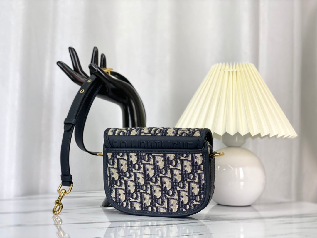 Luxury DiorSMALL BOBBY 18CM BLUE OBLIQUE CANVAS GOLD HARDWARE