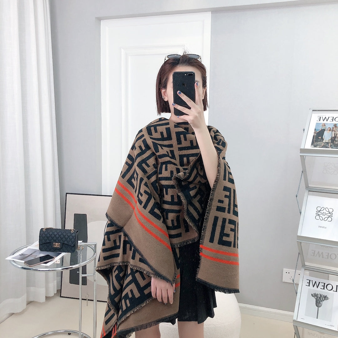 Luxury FendiFF 140 CM PONCHO CHOCOLATE BROWN MIX BLACK WOOL AND SILK