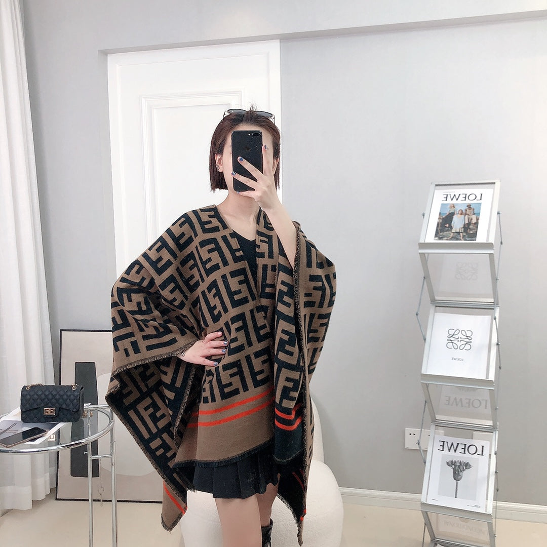 Luxury FendiFF 140 CM PONCHO CHOCOLATE BROWN MIX BLACK WOOL AND SILK