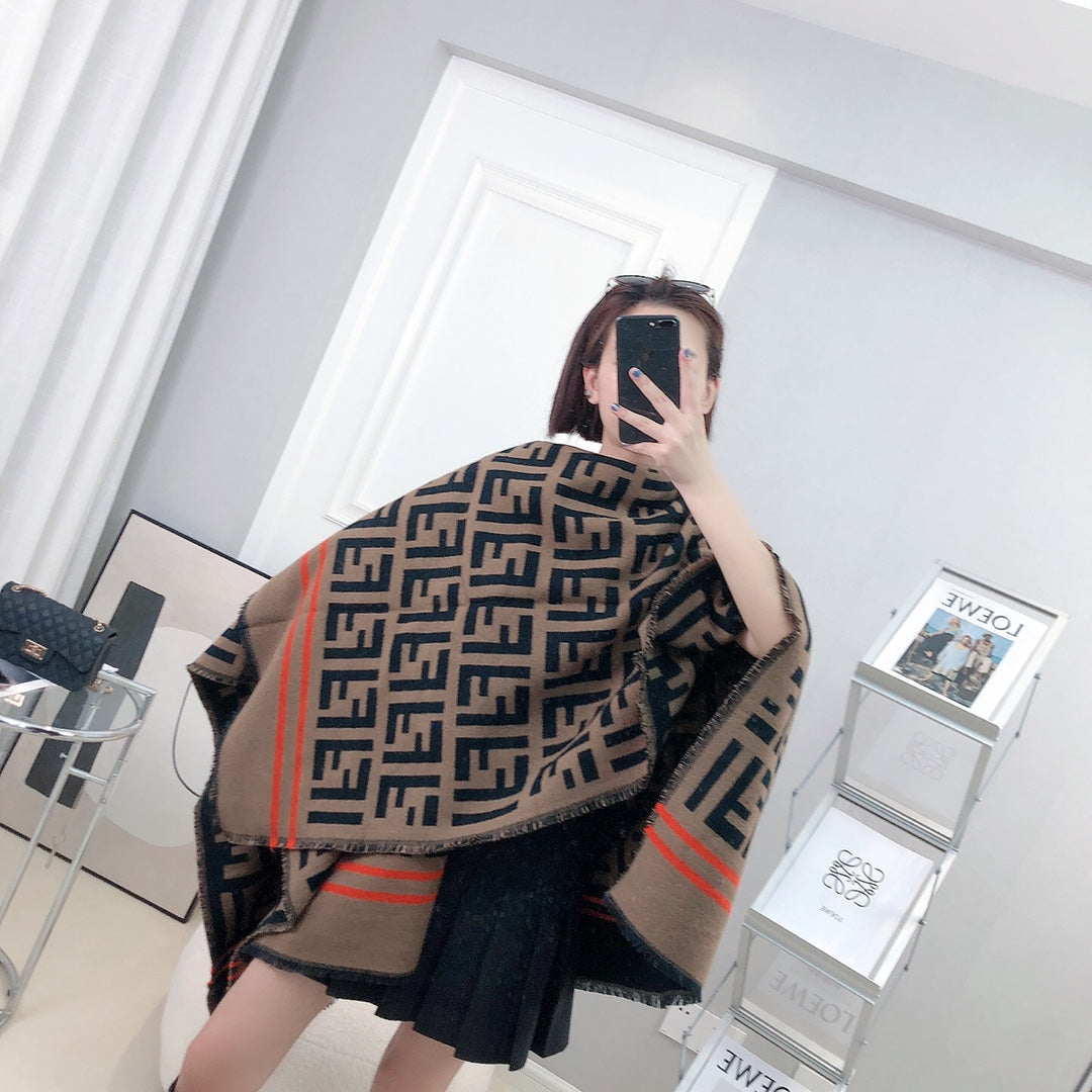 Luxury FendiFF 140 CM PONCHO CHOCOLATE BROWN MIX BLACK WOOL AND SILK
