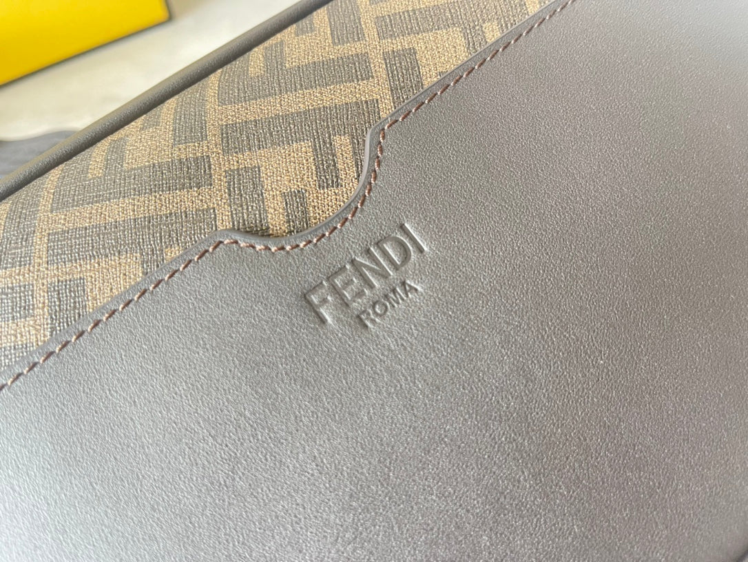 Luxury FendiLuxury FendiROMA 22 CLUTCH BAG IN CHOCOLATE BROWN FF CALFSKIN SILVER HARDWARE WITH GOLDEN LOGO