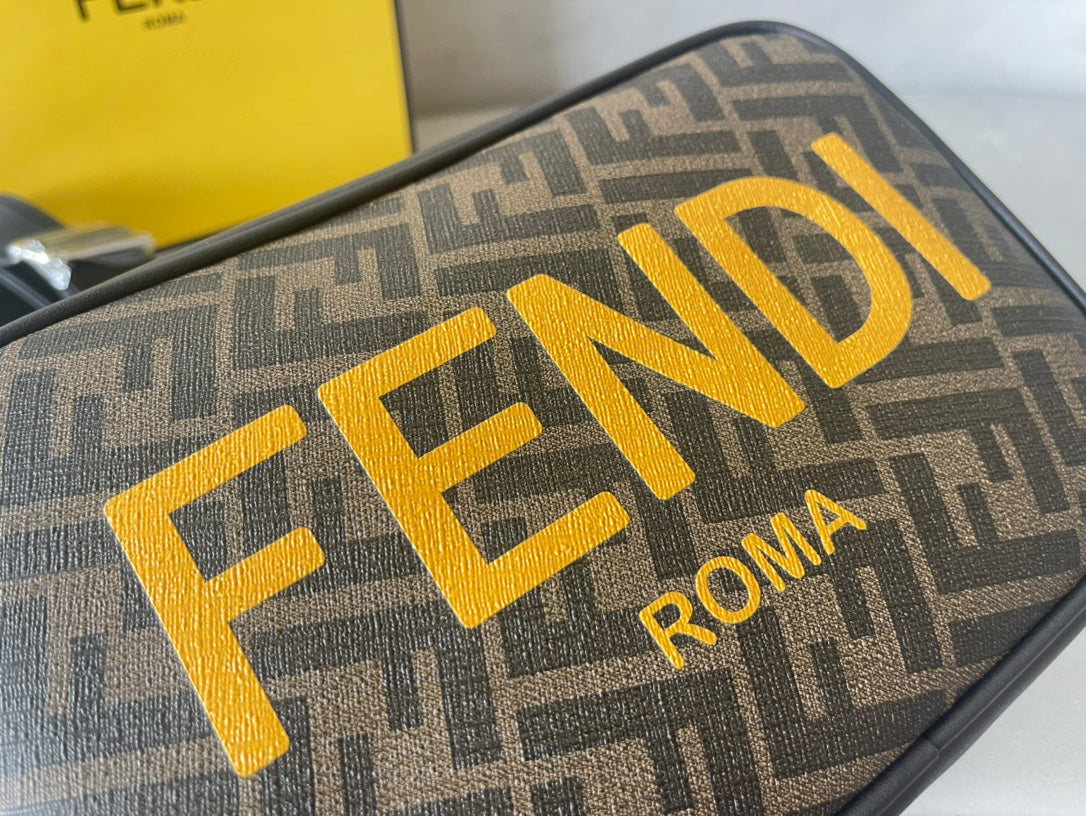 Luxury FendiLuxury FendiROMA 22 CLUTCH BAG IN CHOCOLATE BROWN FF CALFSKIN SILVER HARDWARE WITH GOLDEN LOGO