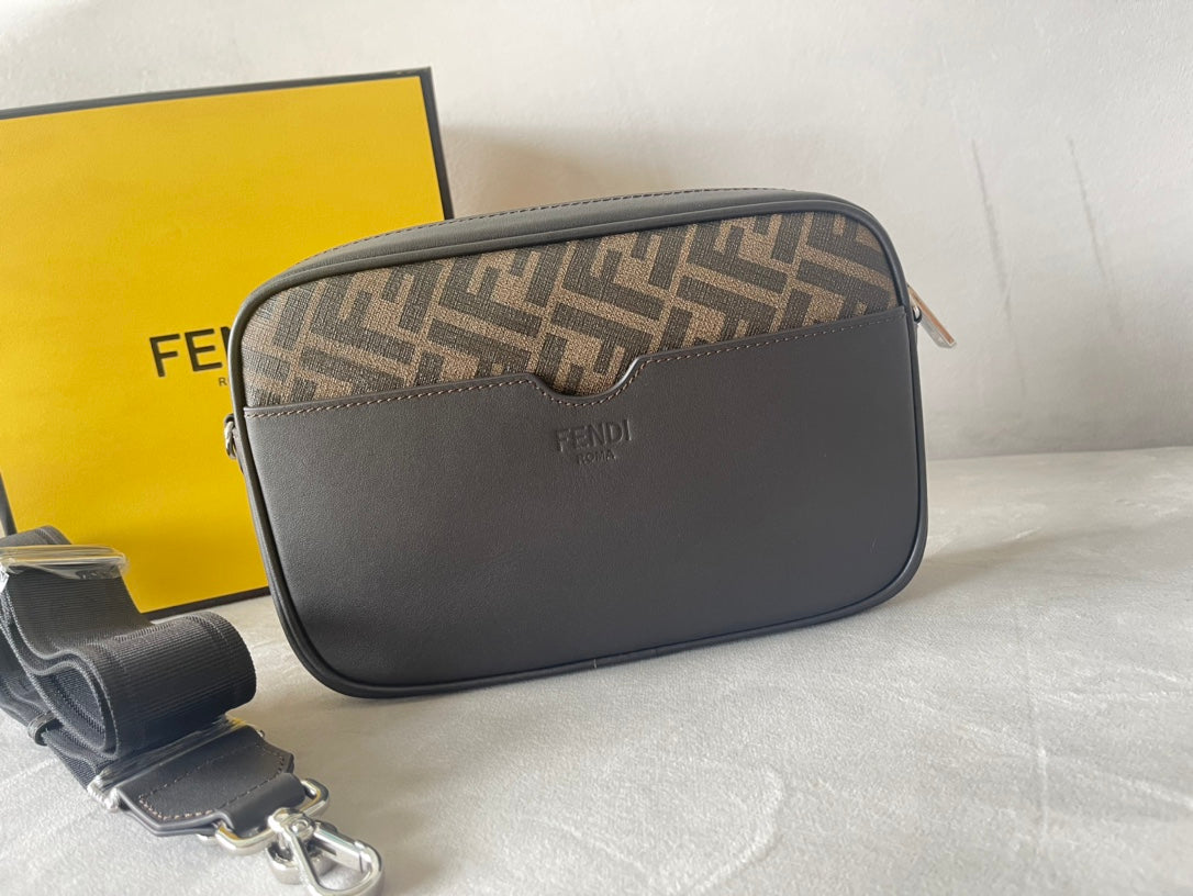 Luxury FendiLuxury FendiROMA 22 CLUTCH BAG IN CHOCOLATE BROWN FF CALFSKIN SILVER HARDWARE WITH GOLDEN LOGO