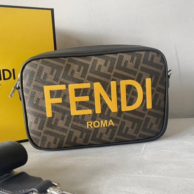 Luxury FendiLuxury FendiROMA 22 CLUTCH BAG IN CHOCOLATE BROWN FF CALFSKIN SILVER HARDWARE WITH GOLDEN LOGO