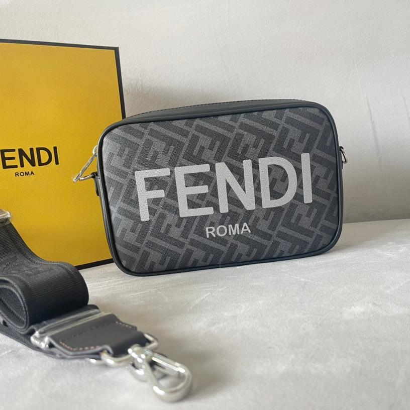 Luxury FendiLuxury FendiROMA 22 CLUTCH BAG IN DARK GREY FF CALFSKIN SILVER HARDWARE WITH WHITE LOGO