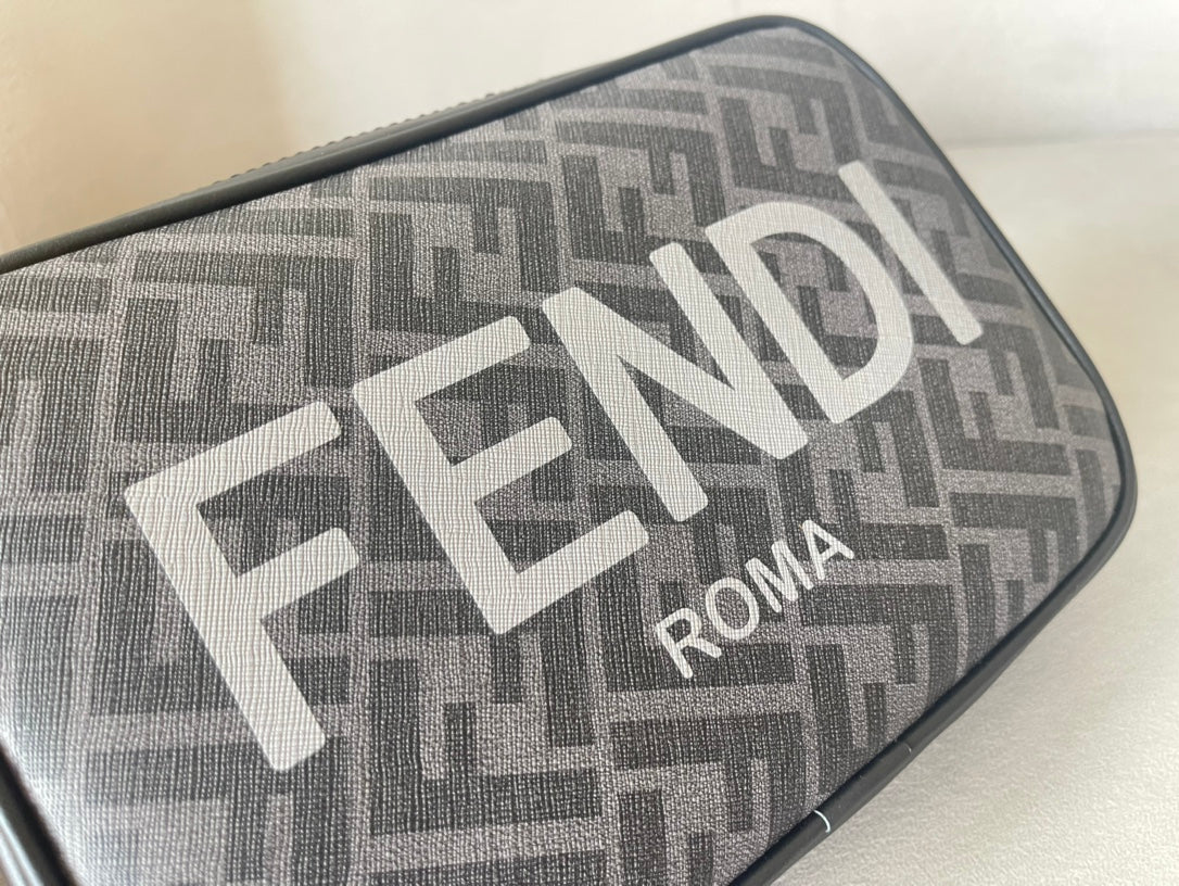 Luxury FendiLuxury FendiROMA 22 CLUTCH BAG IN DARK GREY FF CALFSKIN SILVER HARDWARE WITH WHITE LOGO