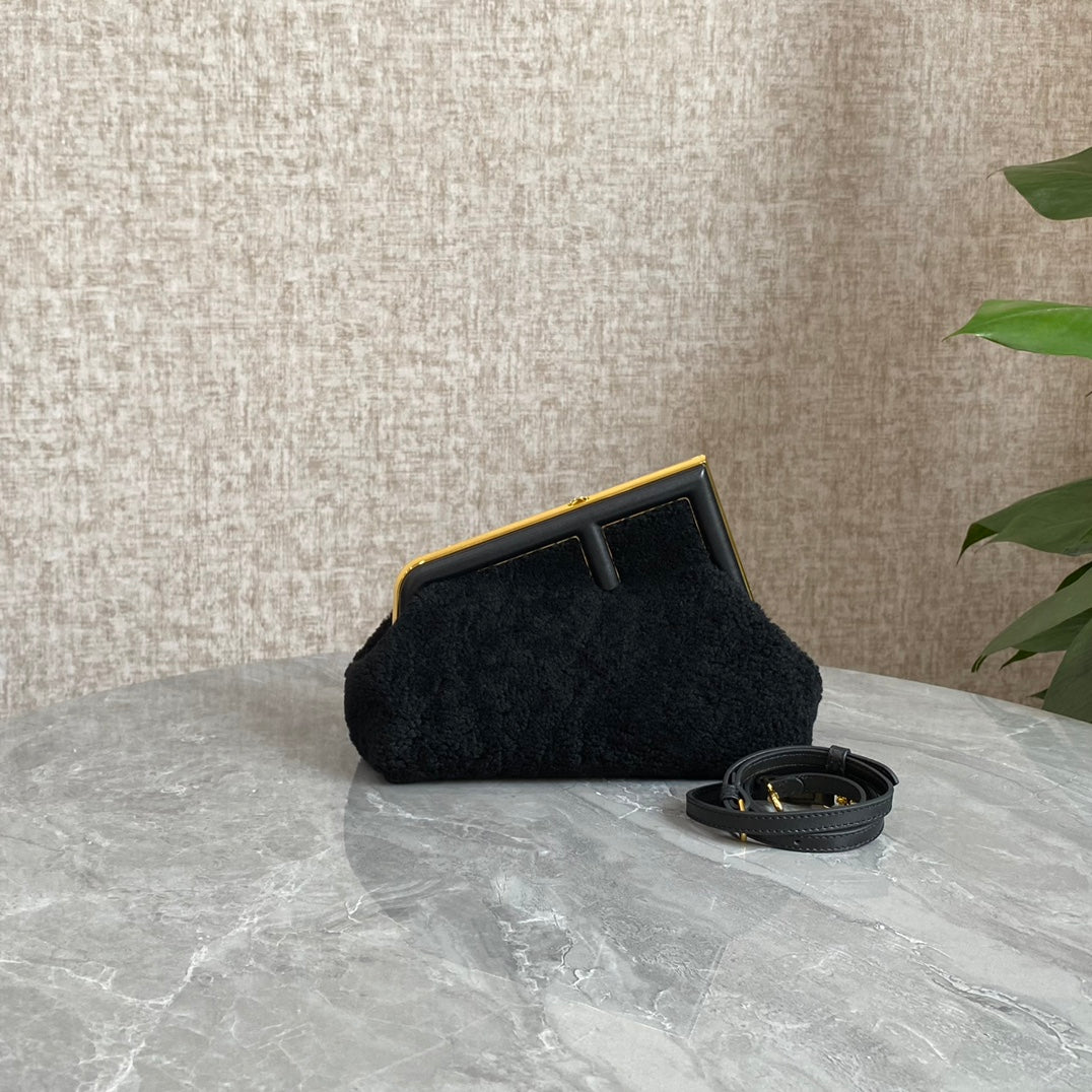 Luxury FendiLuxury FendiFIRST MINI 26 BAG IN BLACK WOOL WITH GOLD HARDWARE