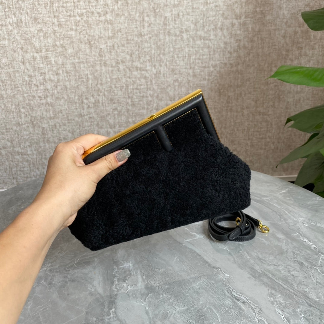 Luxury FendiLuxury FendiFIRST MINI 26 BAG IN BLACK WOOL WITH GOLD HARDWARE