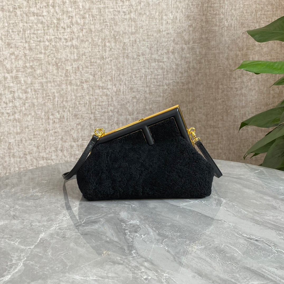 Luxury FendiLuxury FendiFIRST MINI 26 BAG IN BLACK WOOL WITH GOLD HARDWARE