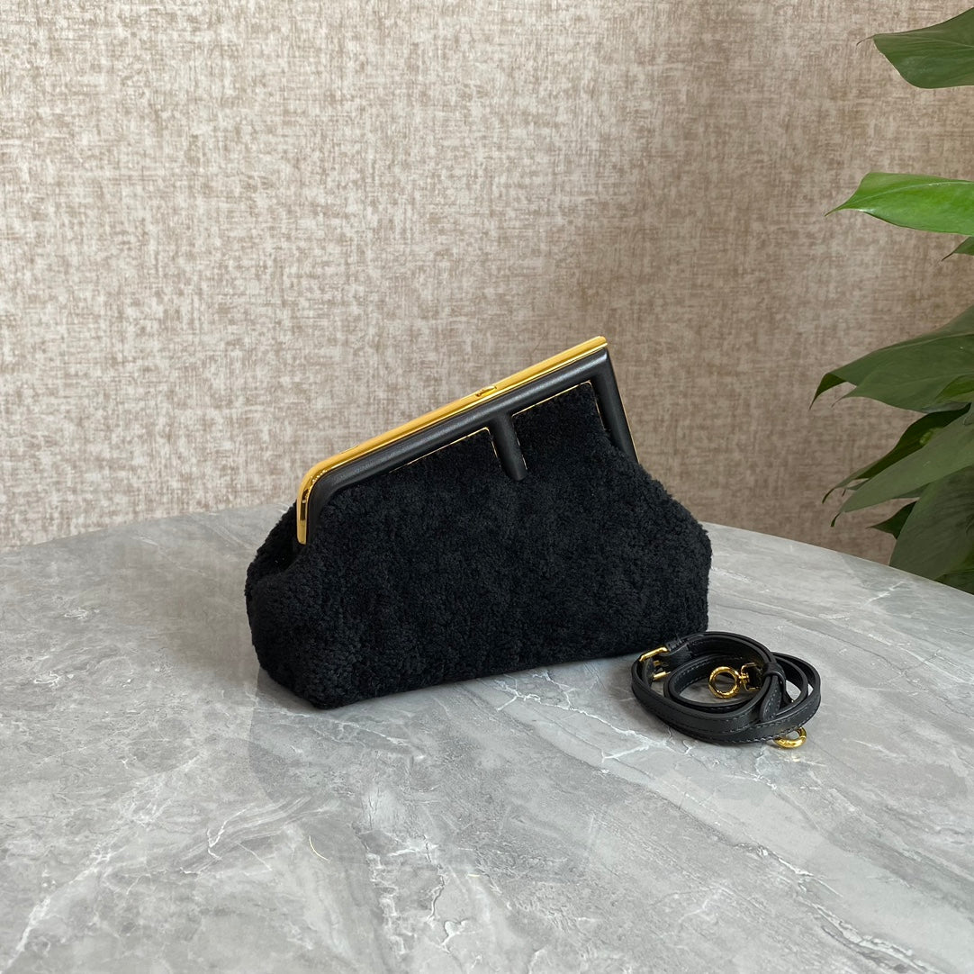 Luxury FendiLuxury FendiFIRST MINI 26 BAG IN BLACK WOOL WITH GOLD HARDWARE