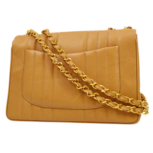 CHANEL 1994-1996 Vertical Classic Flap Jumbo Beige Caviar 53759