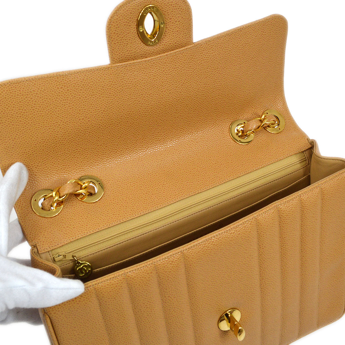CHANEL 1994-1996 Vertical Classic Flap Jumbo Beige Caviar 53759