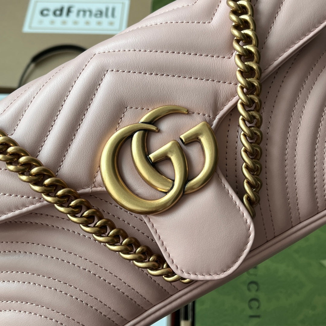 Luxury Gucci gg marmont 26cm nude mattelasse leather gold hardware