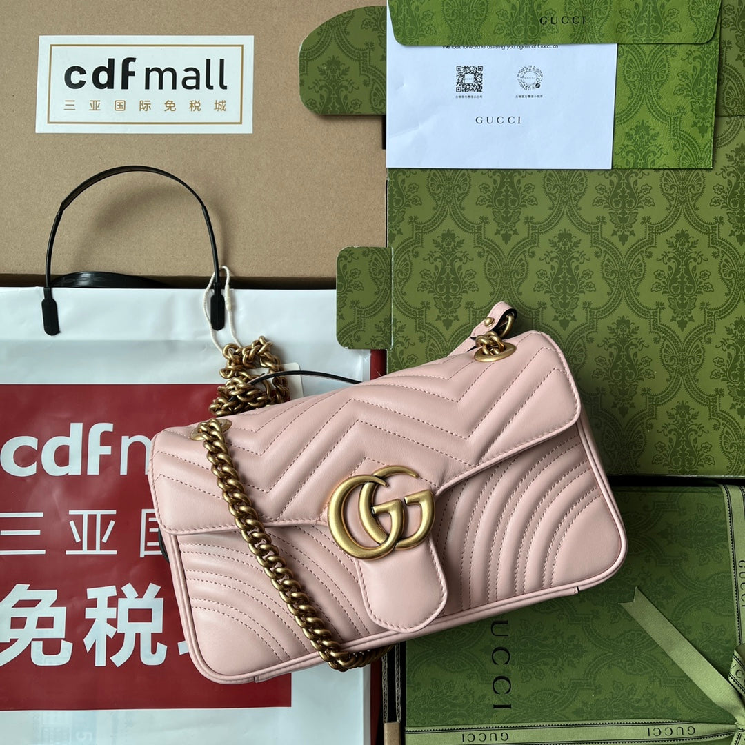 Luxury Gucci gg marmont 26cm nude mattelasse leather gold hardware