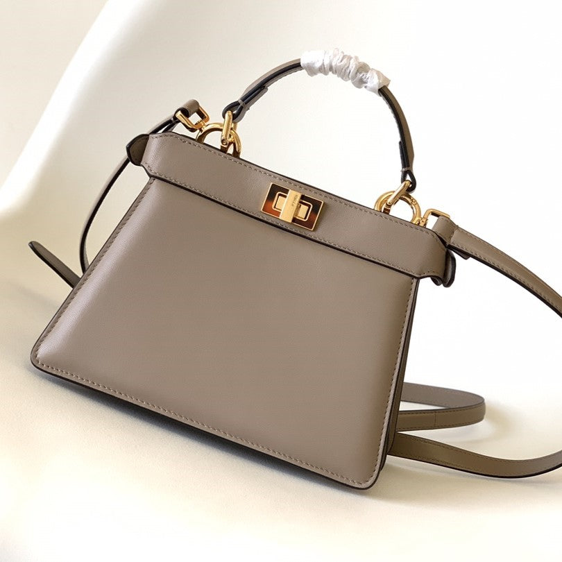Luxury FendiPeekaboo ISeeU Petite 20 Bag Brown Lambskin Ghw