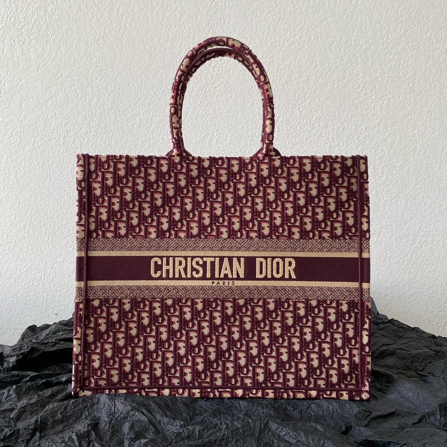 Luxury DiorLarge Book Tote 42cm Burgundy Retro Style D Letter Embroidery