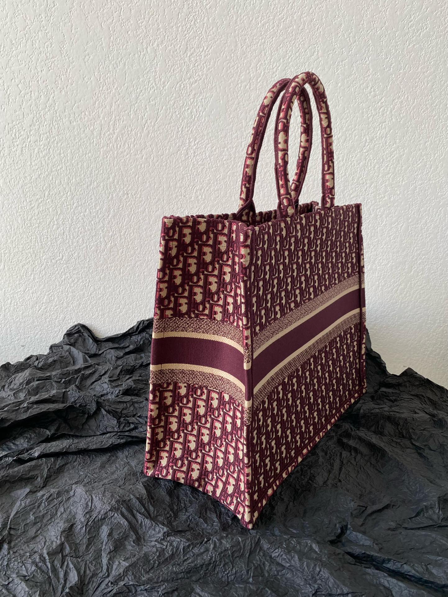 Luxury DiorLarge Book Tote 42cm Burgundy Retro Style D Letter Embroidery