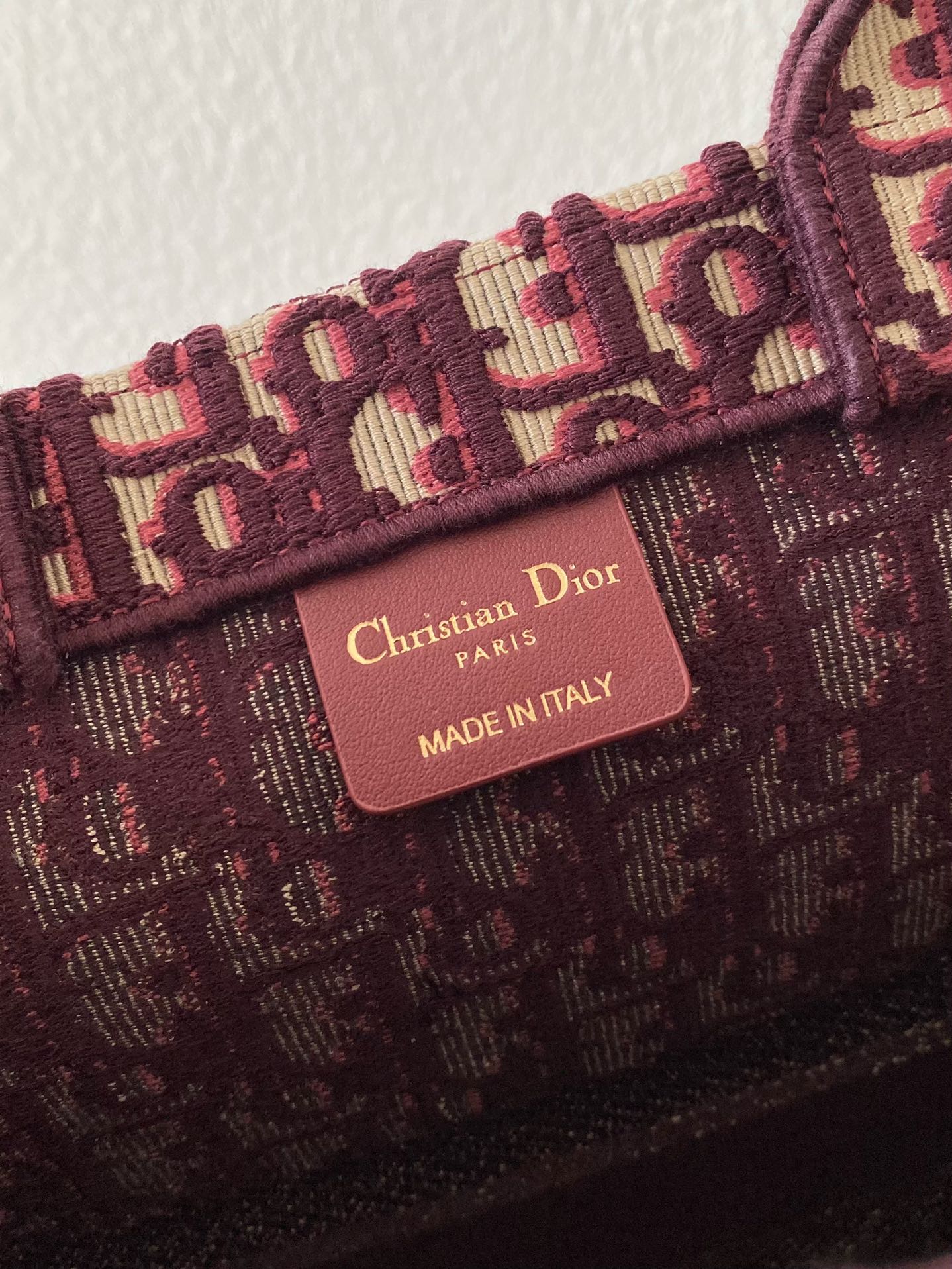 Luxury DiorLarge Book Tote 42cm Burgundy Retro Style D Letter Embroidery