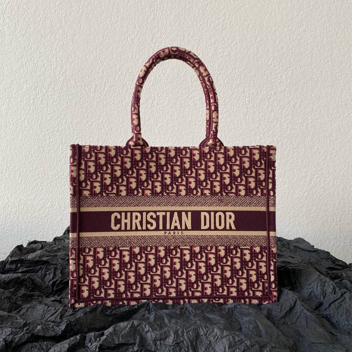 Luxury DiorMedium Book Tote 36cm Burgundy Retro Style D Letter Embroidery