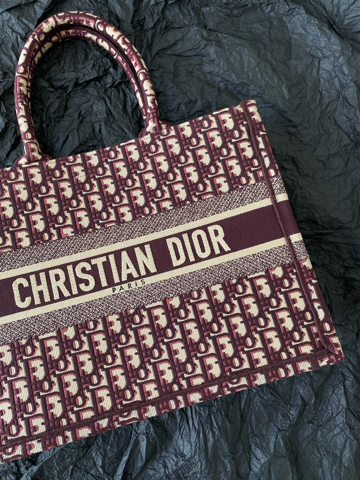Luxury DiorMedium Book Tote 36cm Burgundy Retro Style D Letter Embroidery