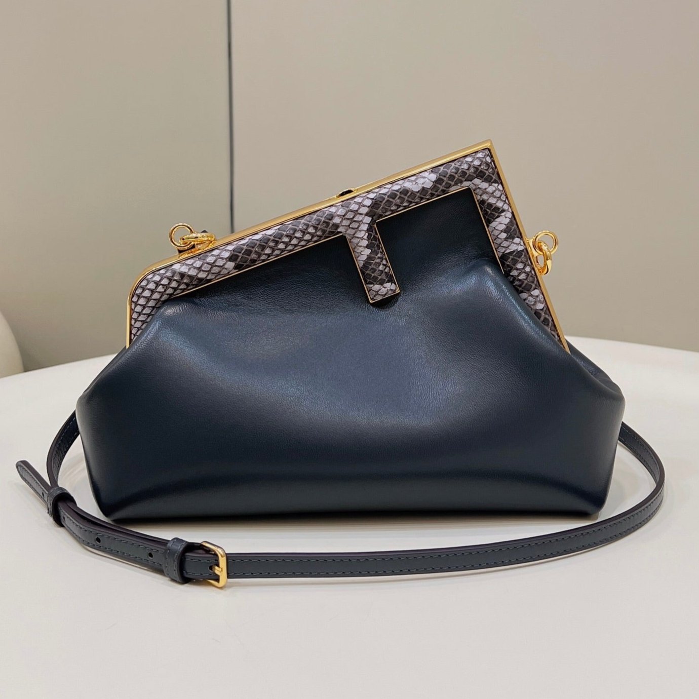 Luxury FendiLuxury FendiFIRST SMALL 26 BLACK LEATHER BAG WITH EXOTIC DETAILS