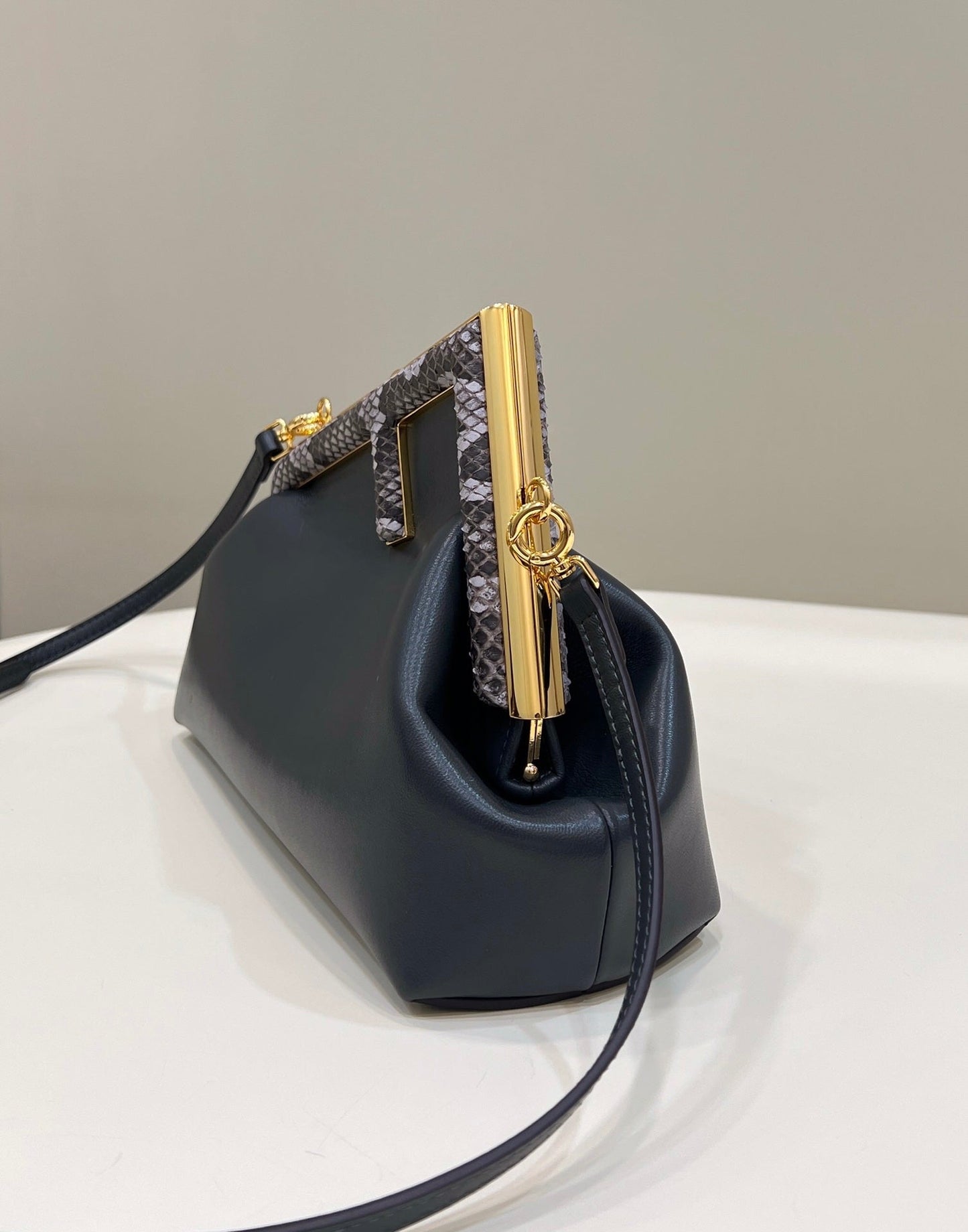 Luxury FendiLuxury FendiFIRST SMALL 26 BLACK LEATHER BAG WITH EXOTIC DETAILS