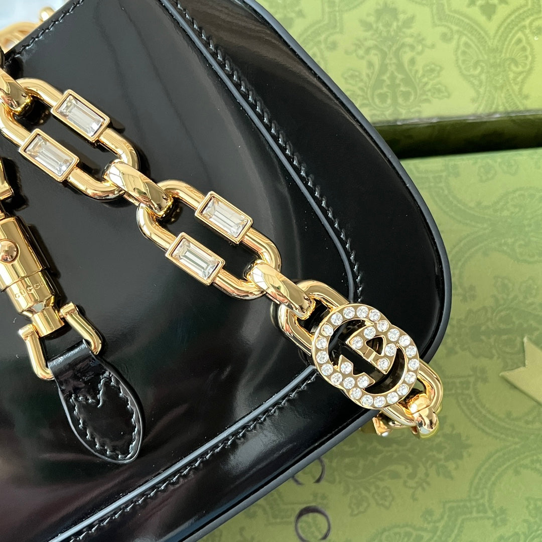Luxury Gucci gg jackie mini 19cm black calfskin with chain