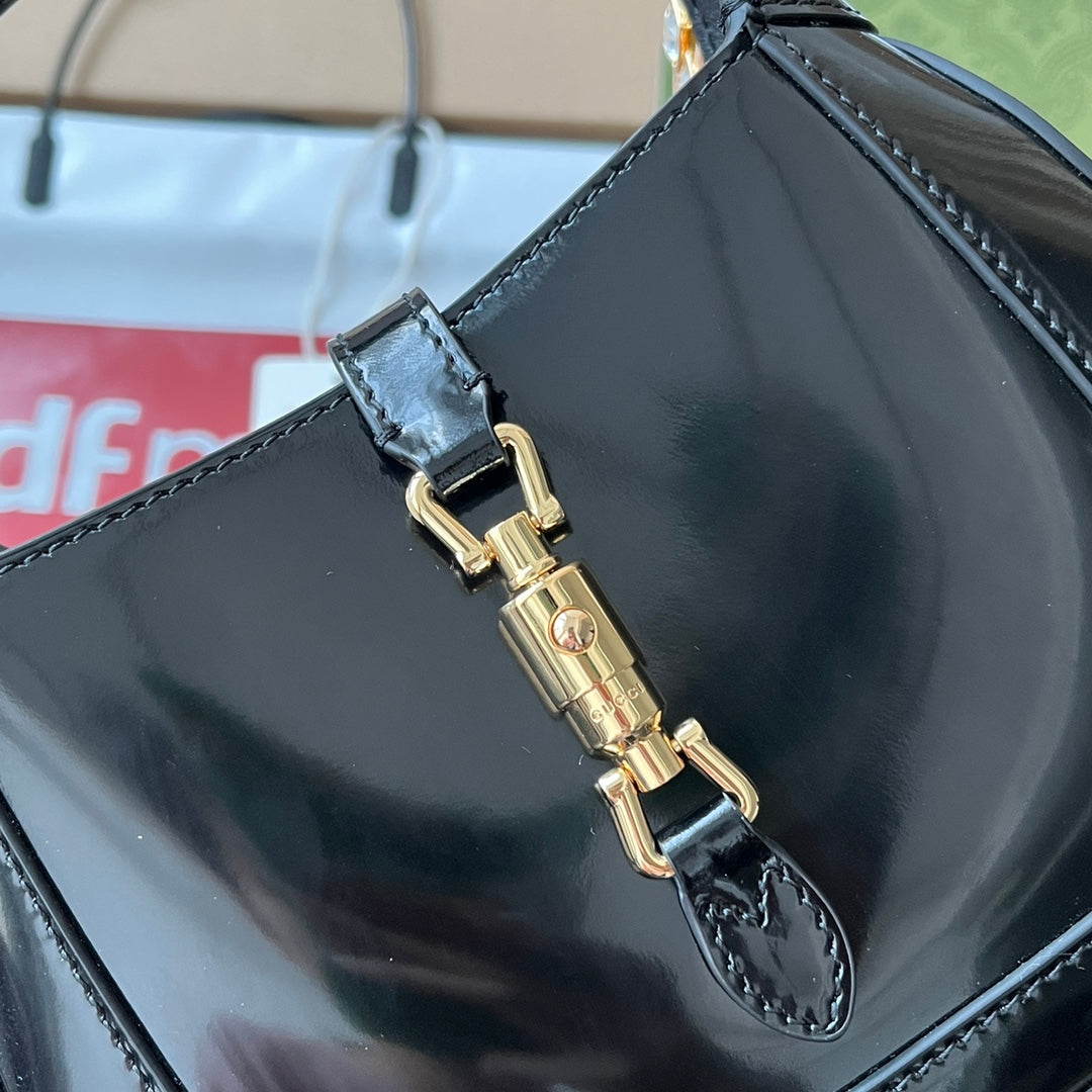 Luxury Gucci gg jackie mini 19cm black calfskin with chain