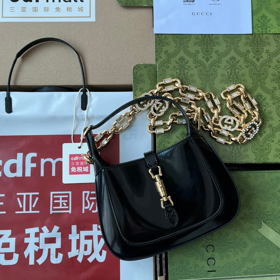 Luxury Gucci gg jackie mini 19cm black calfskin with chain