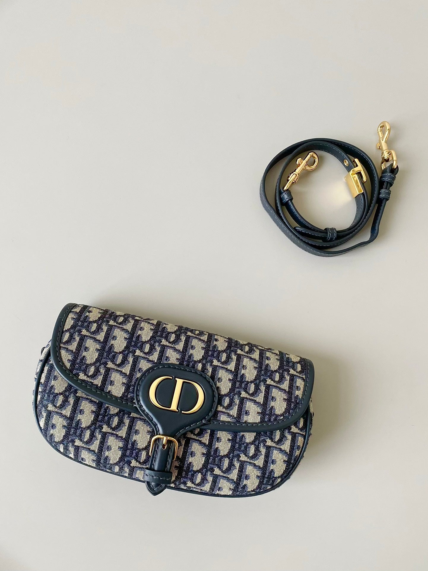 Luxury Diormedium east west bobby 22cm blue oblique canvas