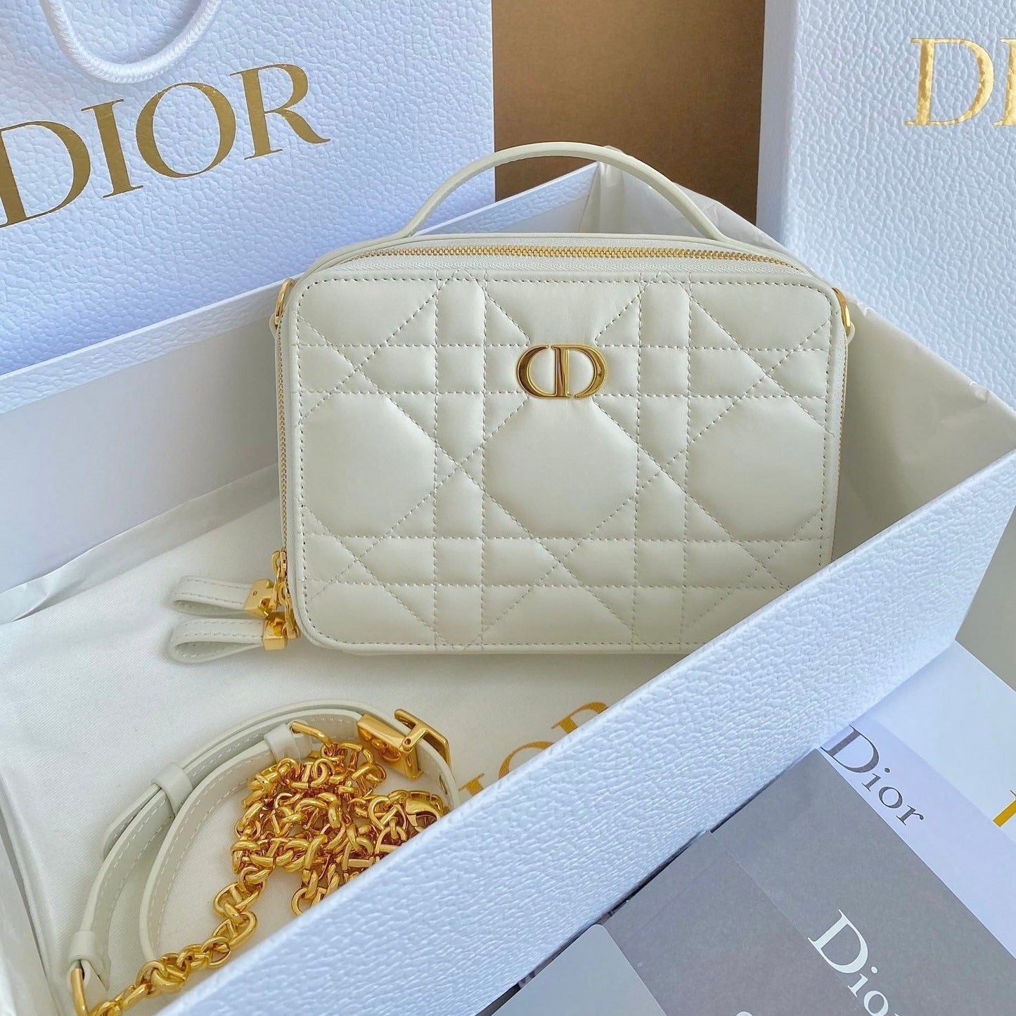 Luxury DiorCARO 18 CAMERA BAG IN WHITE CALFSKIN