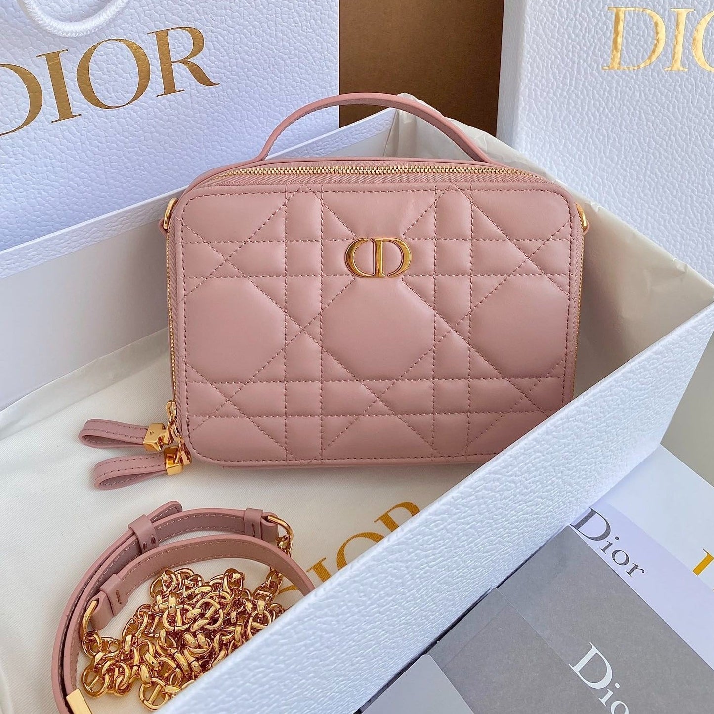 Luxury DiorCARO 18 CAMERA BAG IN LIGHT PINK CALFSKIN