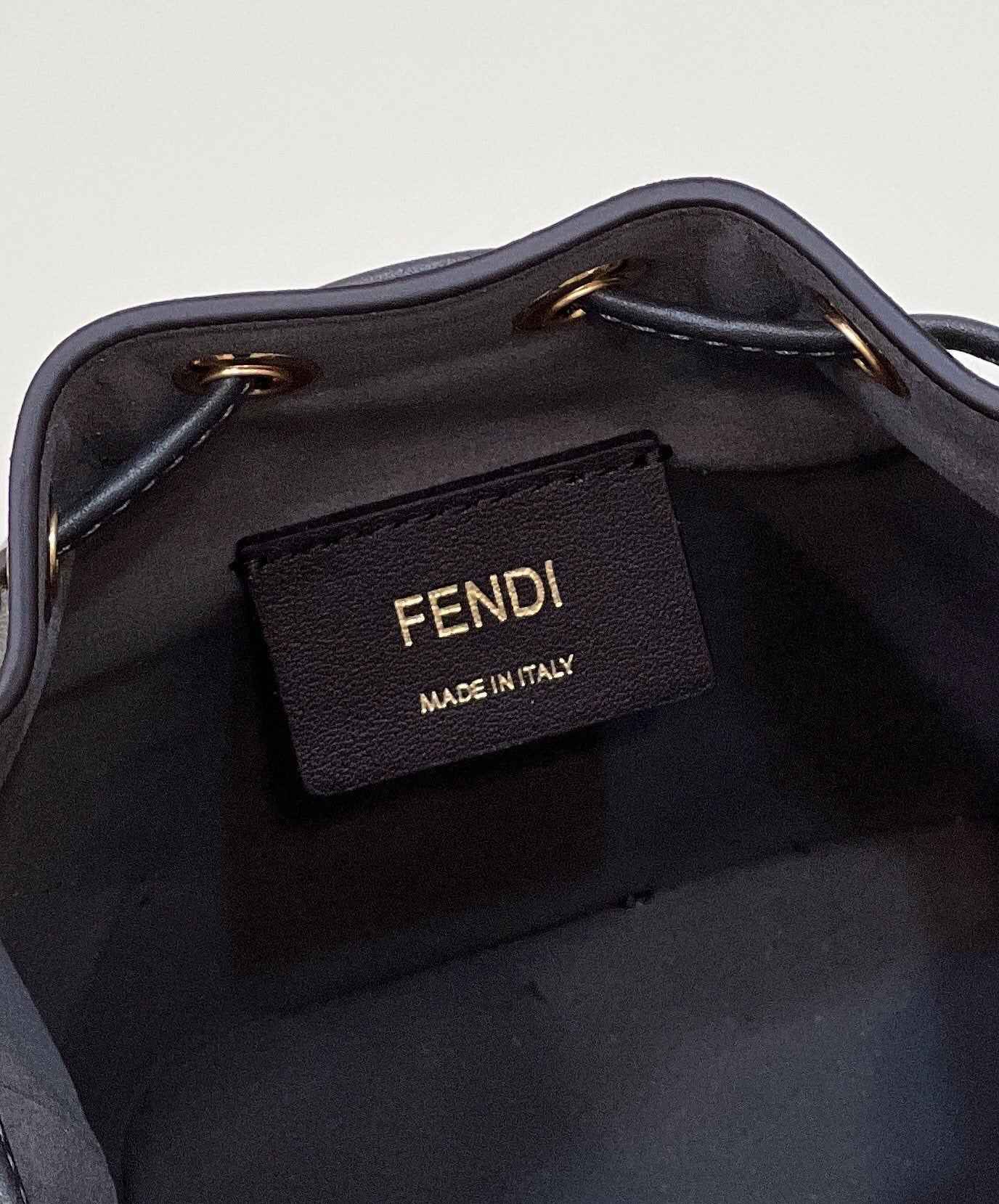 Luxury FendiMON TRESOR MINI 18 BAG IN BLACK MIX GREY FF FABRIC WITH GOLD HARDWARE