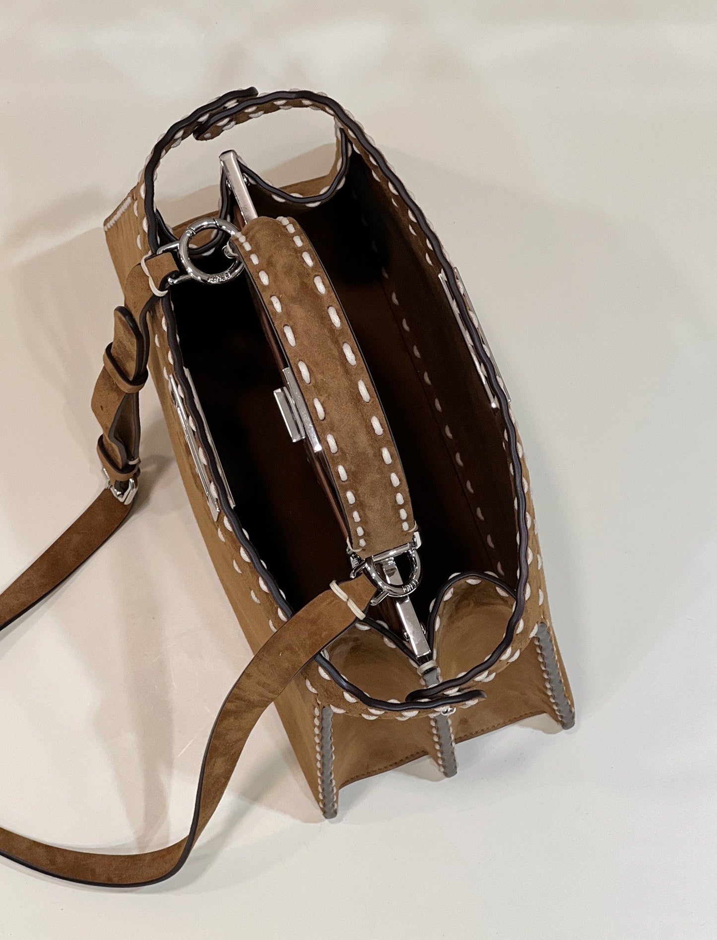Luxury FendiPEEKABOO ISEEU 33 IN SEPIA BROWN SUEDE SILVER HARDWARE