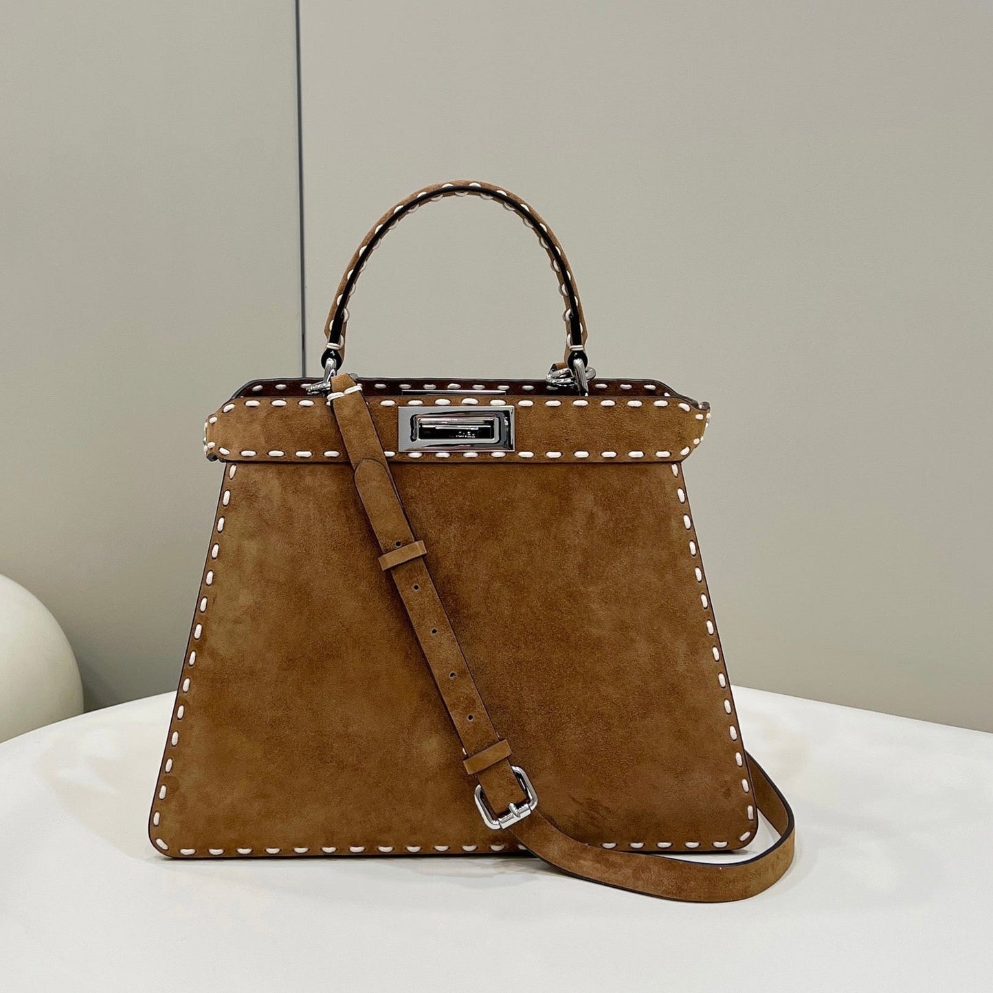 Luxury FendiPEEKABOO ISEEU 33 IN SEPIA BROWN SUEDE SILVER HARDWARE