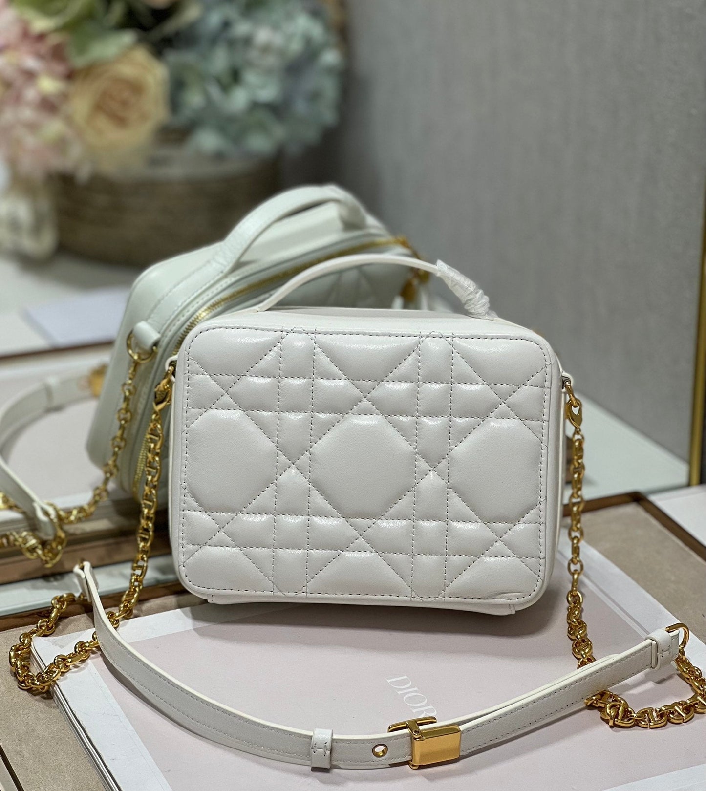 Luxury Diorcaro box 18 white calfskin