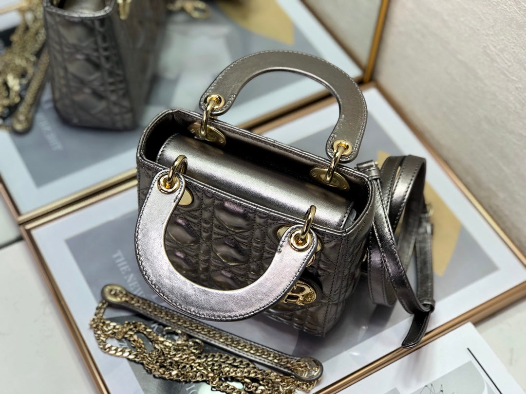 Luxury Diormini lady 17 dark purple metalic lambskin