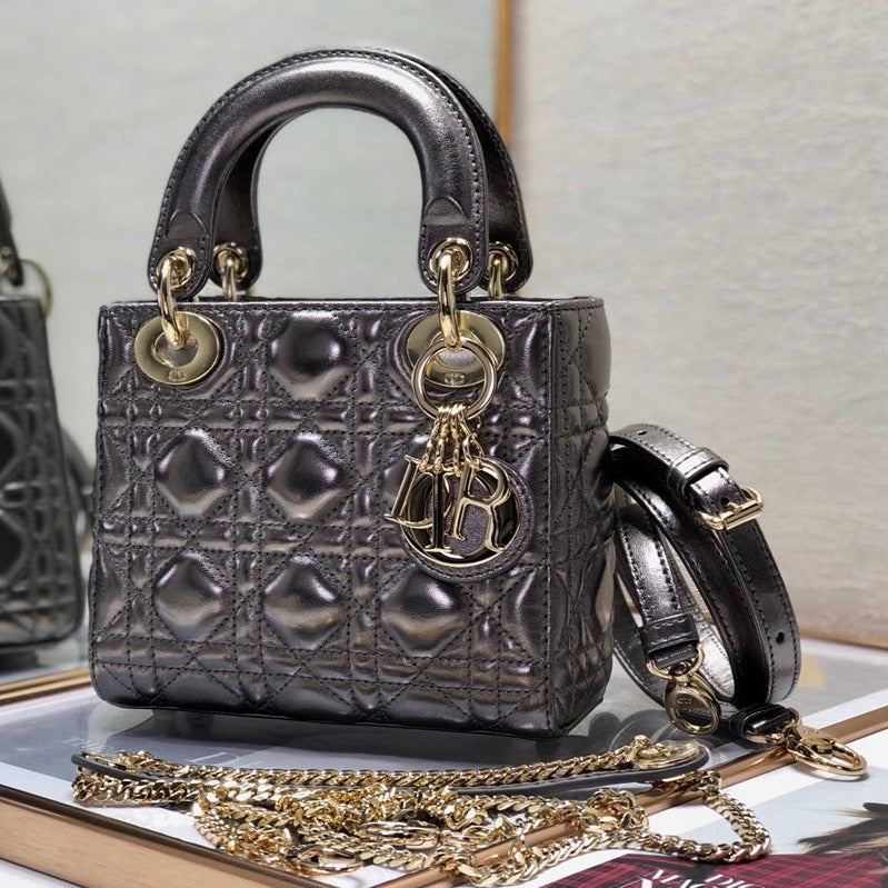 Luxury Diormini lady 17 dark purple metalic lambskin