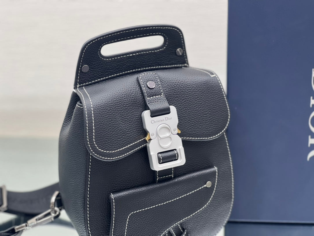 Luxury DiorGALLOP SLING BAG 27 IN BLACK CALFSKIN