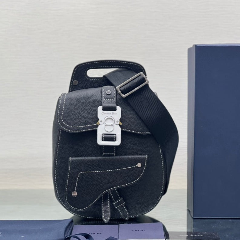 Luxury DiorGALLOP SLING BAG 27 IN BLACK CALFSKIN