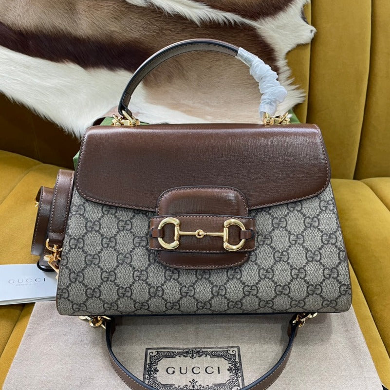 Luxury Gucci GG HORSEBIT 1955 SMALL 29 BAG BEIGE CANVAS AND LIGHT BROWN CALFSKIN
