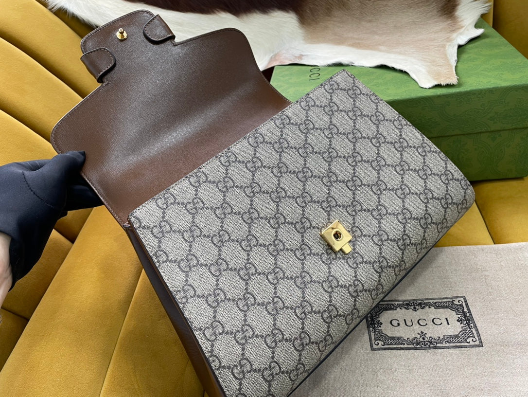 Luxury Gucci GG HORSEBIT 1955 SMALL 29 BAG BEIGE CANVAS AND LIGHT BROWN CALFSKIN