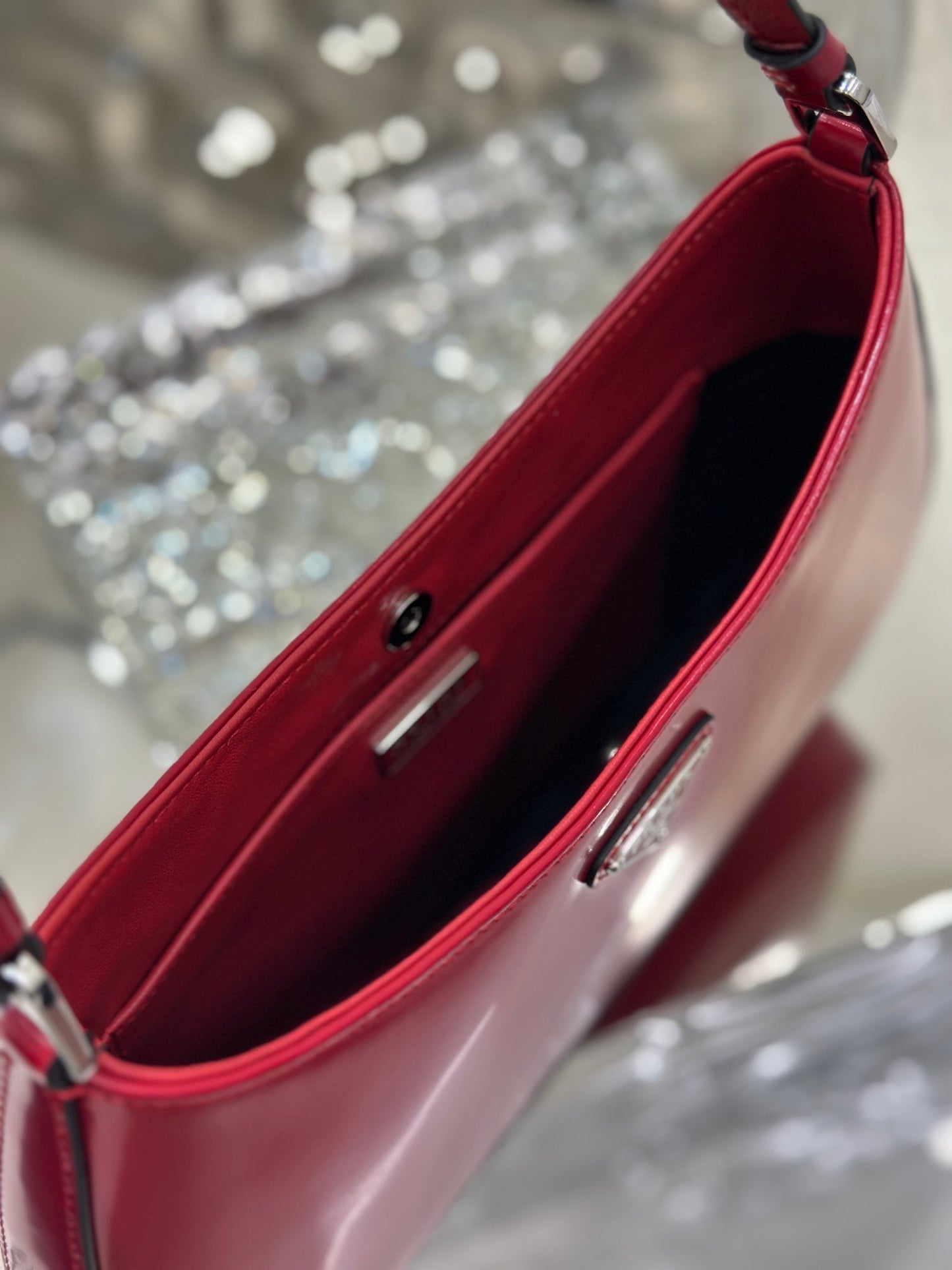 Luxury PradaCLEO 27 DARK RED BRUSHED LEATHER SHOULDER BAG
