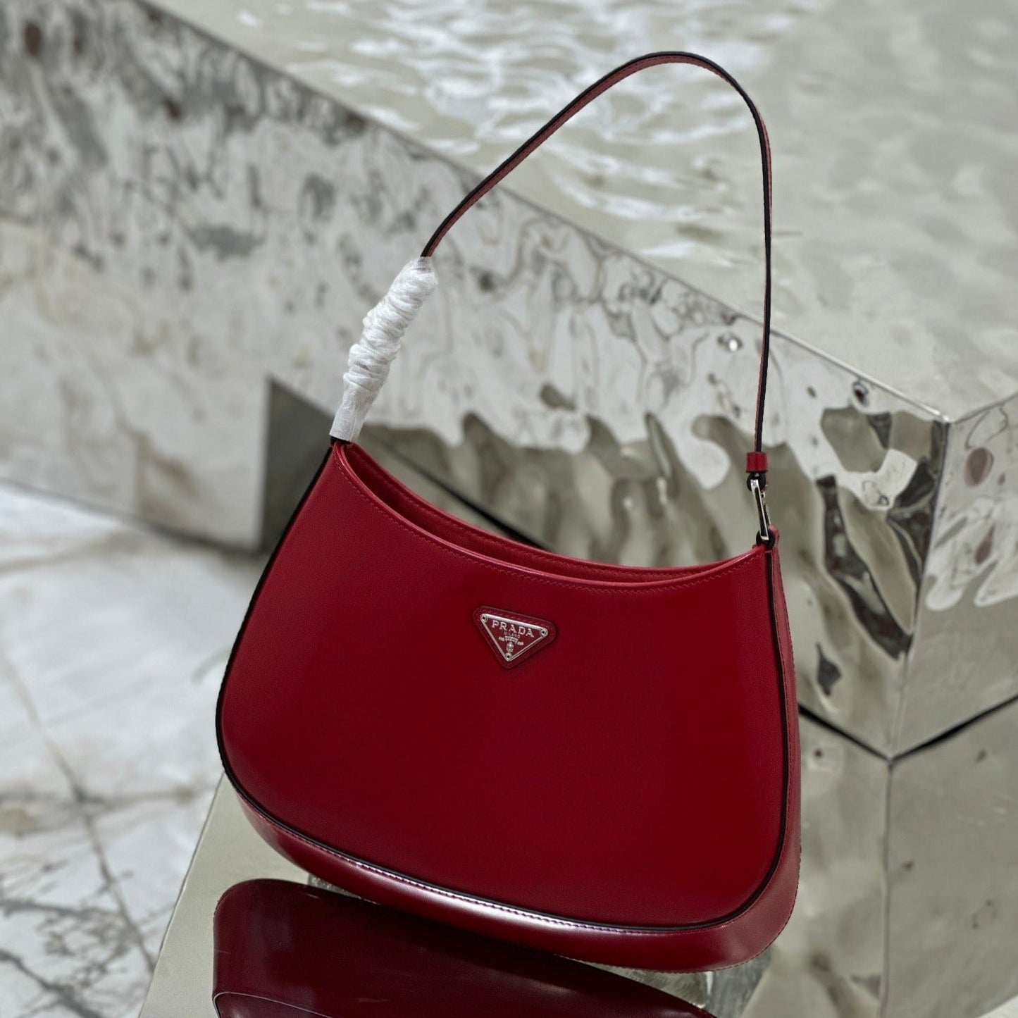 Luxury PradaCLEO 27 DARK RED BRUSHED LEATHER SHOULDER BAG