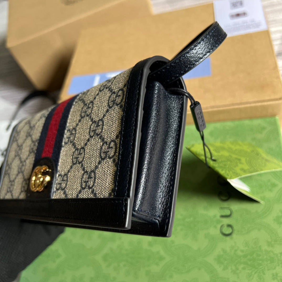 Luxury Gucci MINI 19 OPHIDIA BAG IN BLACK CALFSKIN AND BEIGE CANVAS