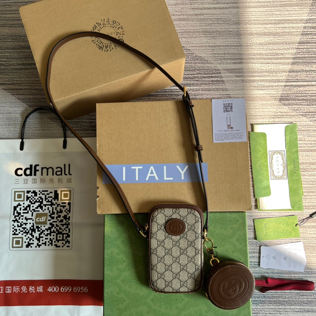 Luxury Gucci MINI BAG 17 IN BROWN CALFSKIN AND BEIGE CANVAS
