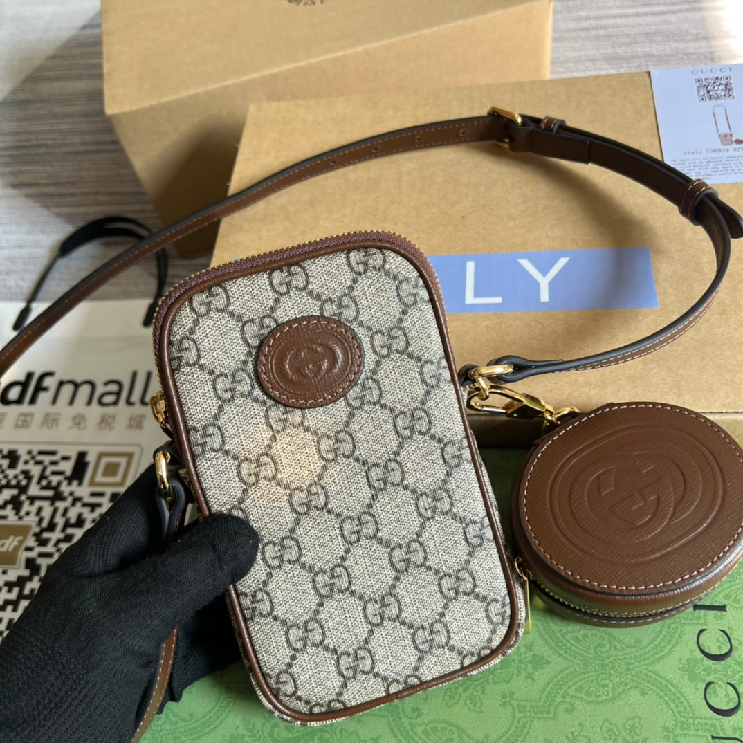 Luxury Gucci MINI BAG 17 IN BROWN CALFSKIN AND BEIGE CANVAS