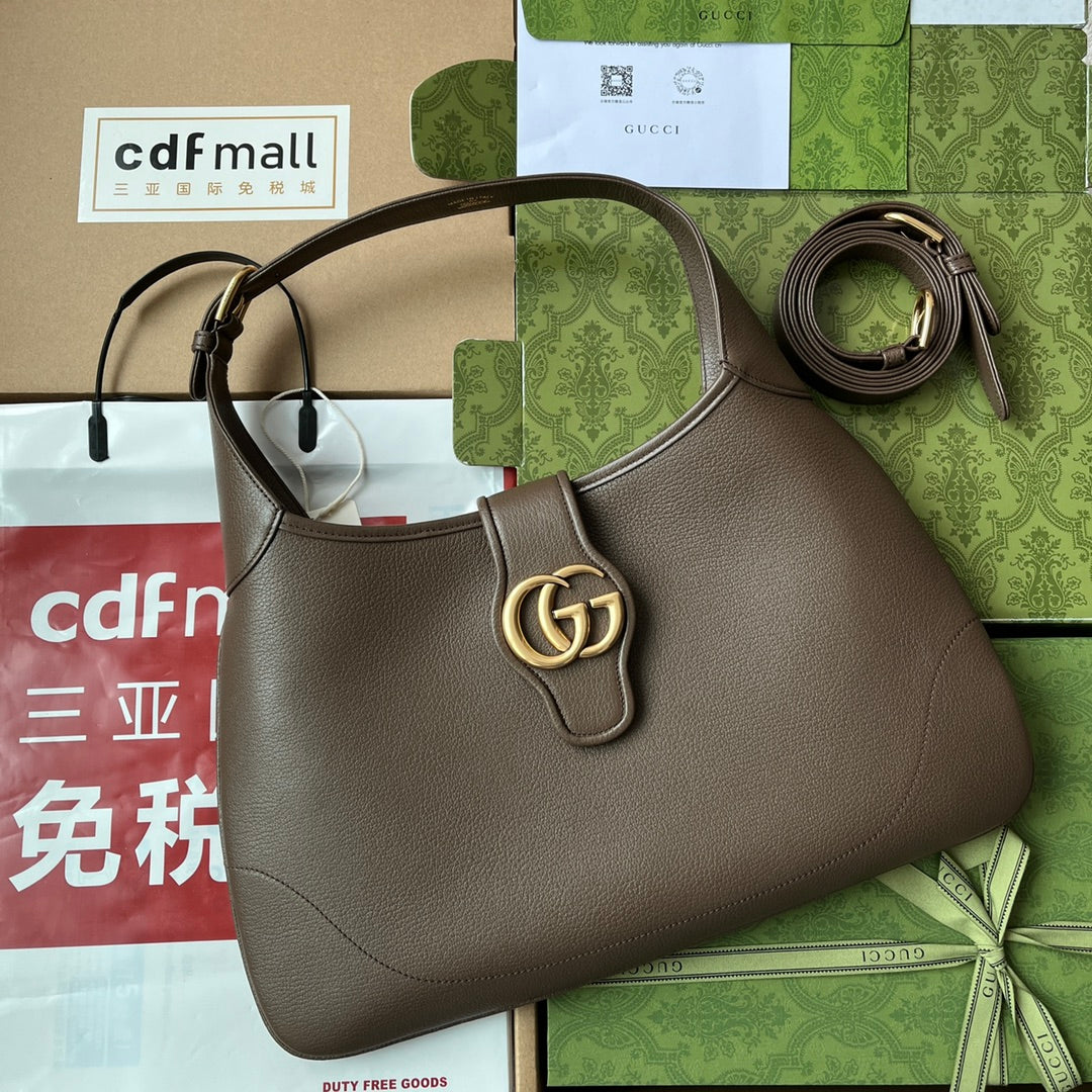 Luxury Gucci MEDIUM SHOULDER BAG 39 IN COFFEE CALFSKIN GOLD HARDWARE